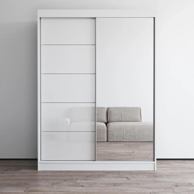 High Gloss 2-Door Wardrobe with Mirror