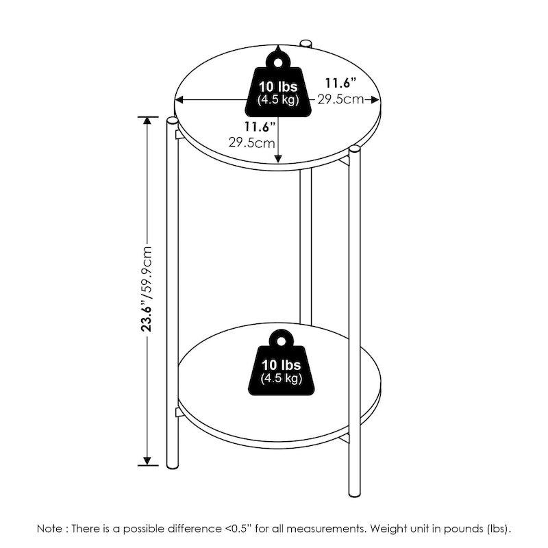 Furinno Besi 2-Tier Modern Tall Round Side End Table with Sturdy Metal Legs, Americano