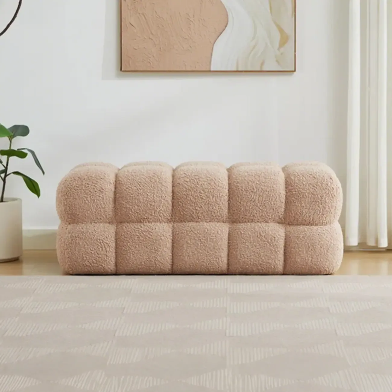 Modern Cloud-Shaped Boucle Upholstered Bedroom Bench