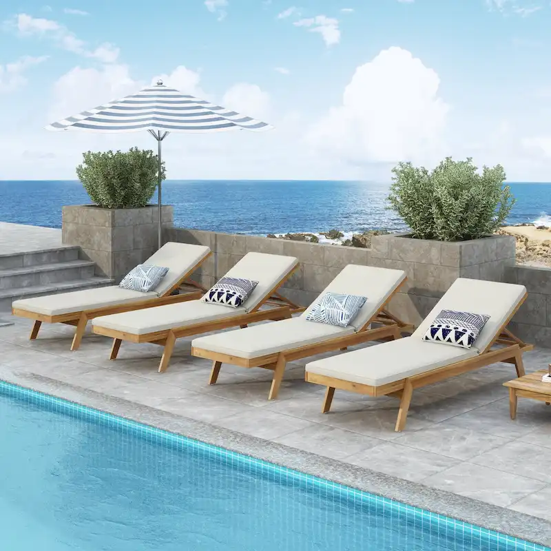 Caily Outdoor Acacia Wood Outdoor Chaise Lounge with Cushions by Christopher Knight Home