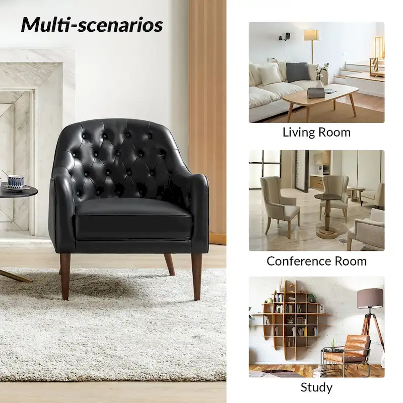 Melisa Classic Genuine Leather Wood Legs Barrel Chair With Tufted Back Set Of 2 By HULALA HOME