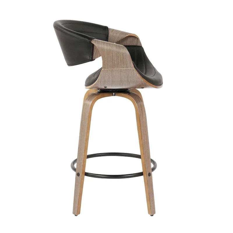 Faux Leather Counter Stool with Bent Wood Legs & Round Footrest (Set of 2)
