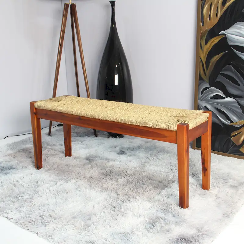 Solid Wood Natural Seagrass Indoor Bench