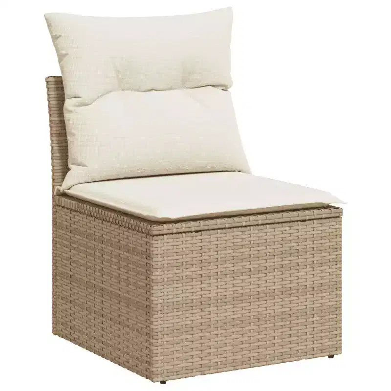 vidaXL 7 Piece Patio Sofa Set with Cushions Poly Rattan - With Table Black and Cream