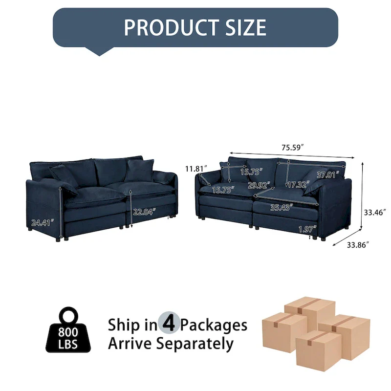 2-Piece 75.59 Chenille Cloud Loveseat Sofa Set with Deep Seat and 4 Pillows