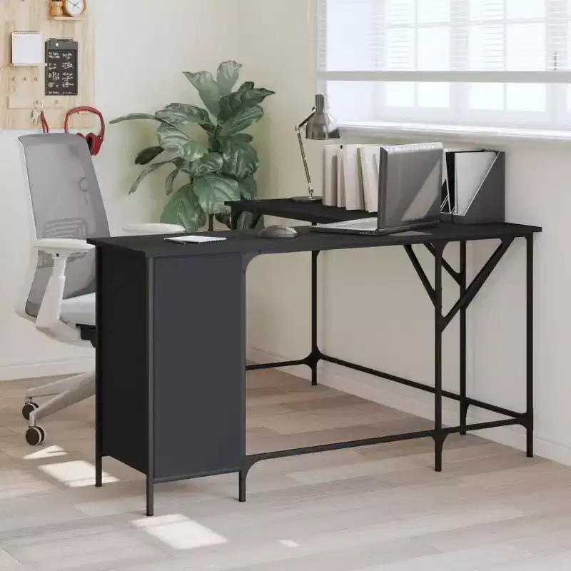 vidaXL Desk Black Engineered Wood Adjustable Feet Corner Desk