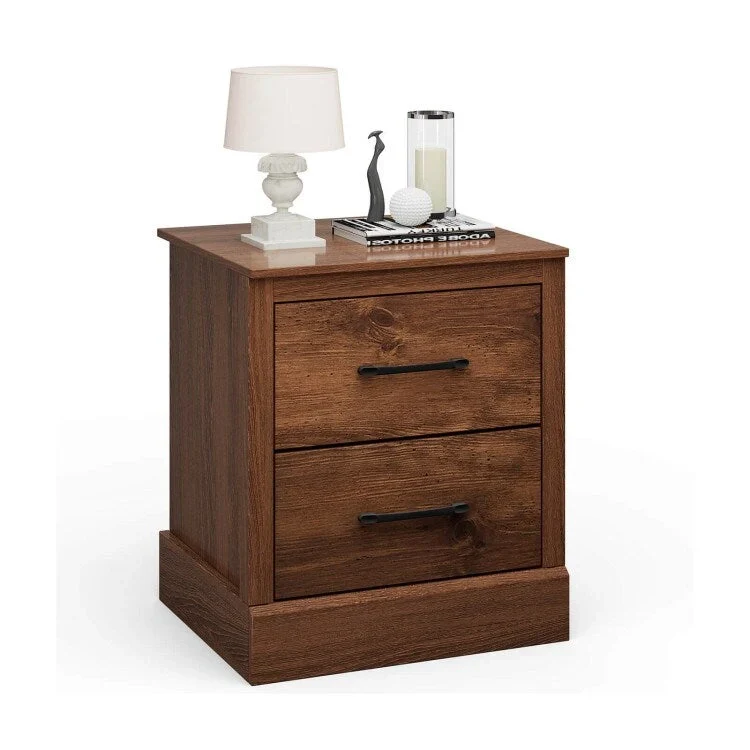 Wood Compact Floor Nightstand with Storage Drawers