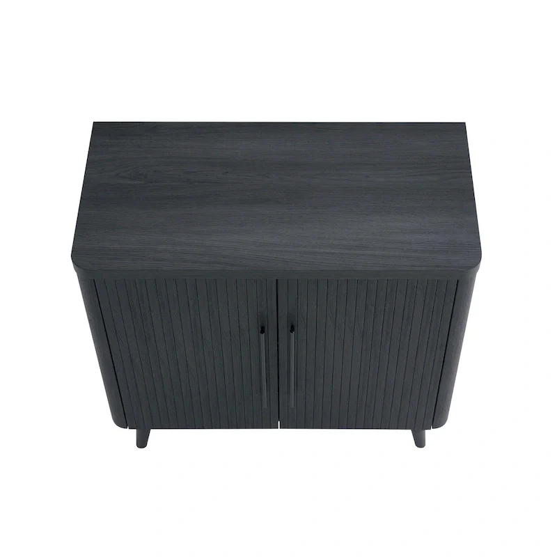 Wood Ribbed Accent Cabinet with Black Metal Legs - 32 inch TV Stand