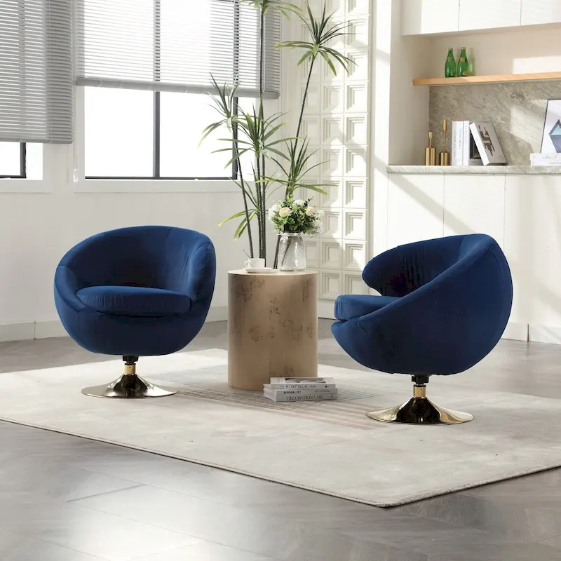 Velvet 360° Swivel Barrel Accent Chair with Ottoman, Set of 2 – Navy Blue / Olive Green / Beige / Grey / Rose Red