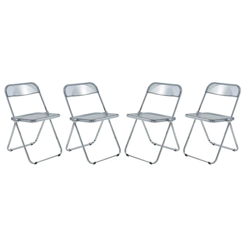 Acrylic Folding Dining Chair with Chrome Frame Set of 4 Lawrence Series by LeisureMod