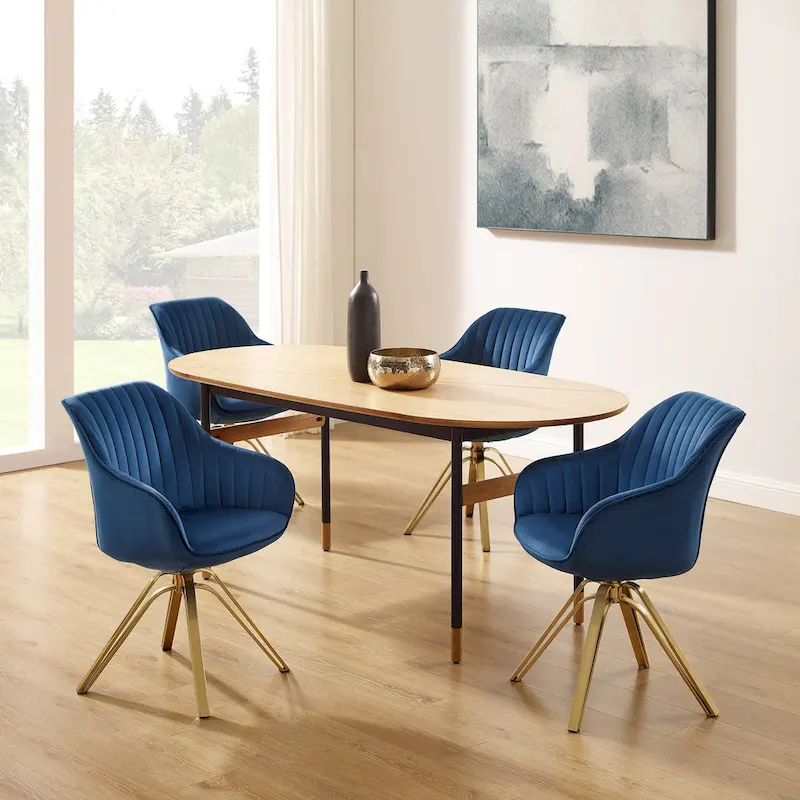 Art Leon Modern Velvet Swivel Chair with Golden Finish