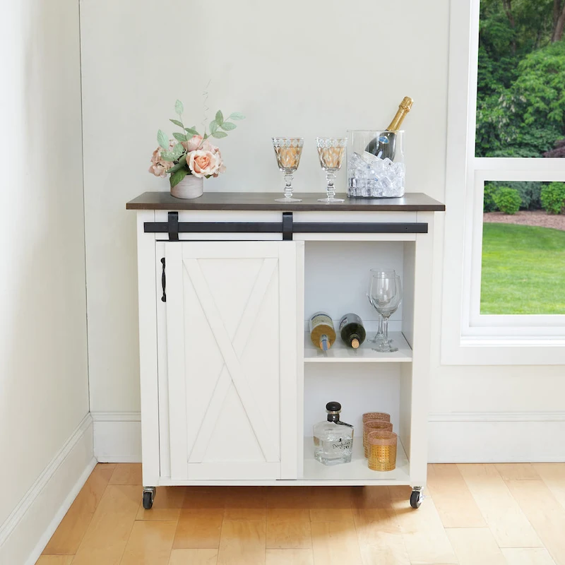 SEI Furniture Lankershim Modern Farmhouse White Wood Kitchen Cart