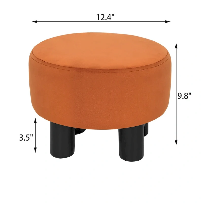 Round Ottoman Velvet Footrest Stool Modern Padded Seat Footstool