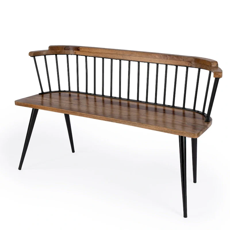 Spindle Back Bench - Solid Mango Wood & Iron Frame, 48.25