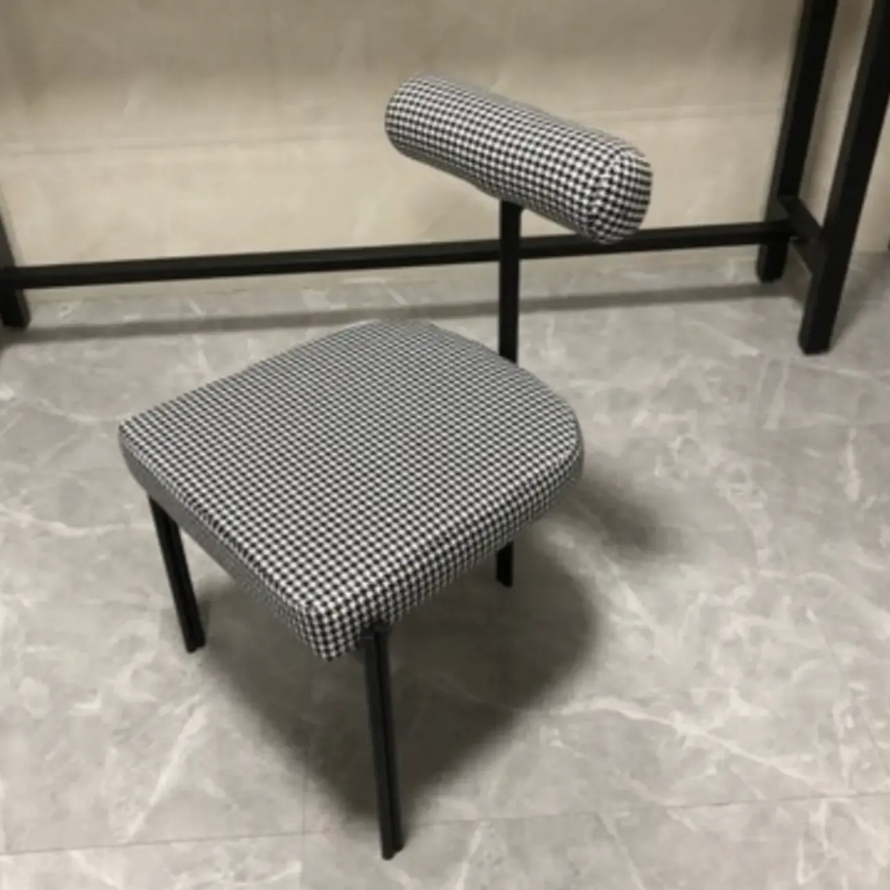 Grid Pattern Upholstered Armless Low Back Dining Chairs