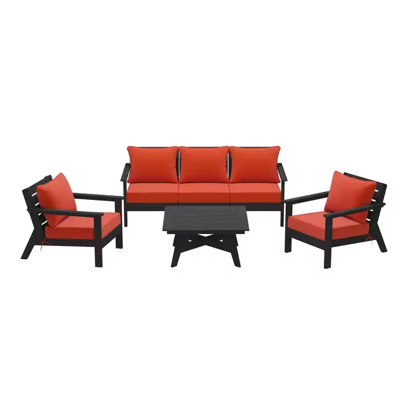 WestinTrends Avalon Outdoor 6-Piece Modular Sectional Patio Furniture Sofa Set, Black/Orange