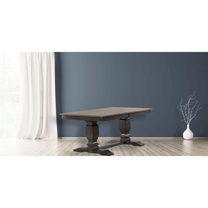 Double Transitional Base Dining Table In Antique Grey - N/A