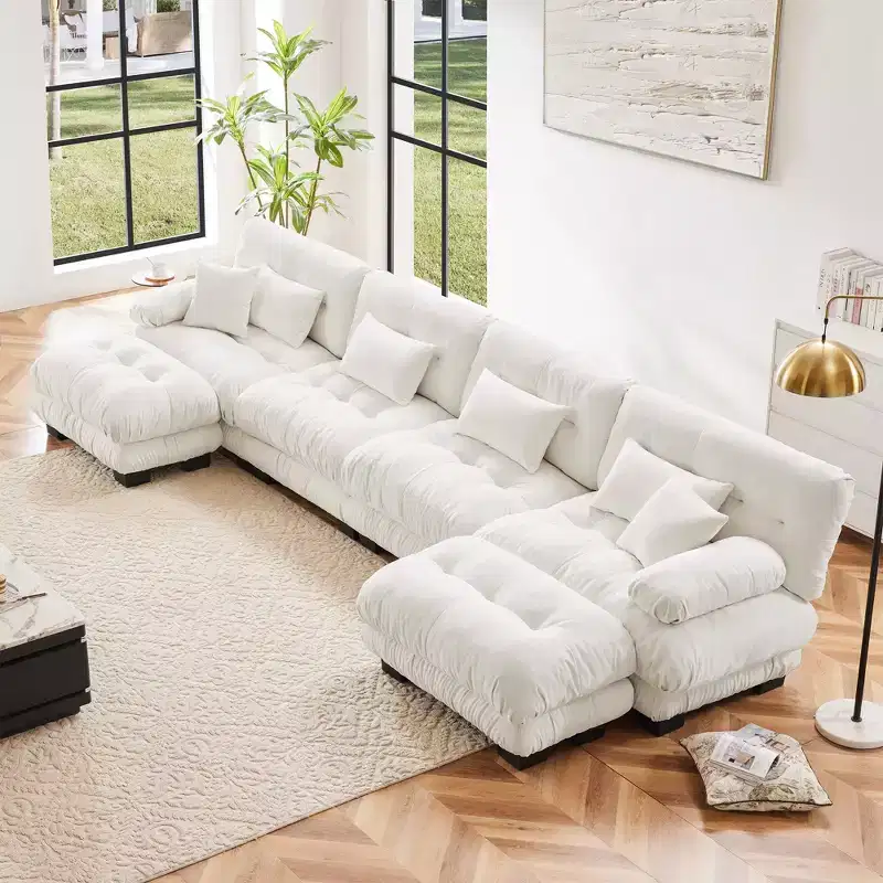 Free Combination Modular Sectional Sofa,U Shaped Couch for Living Room, 4-Seater Comfy Cloud Couch with 2 Ottomans