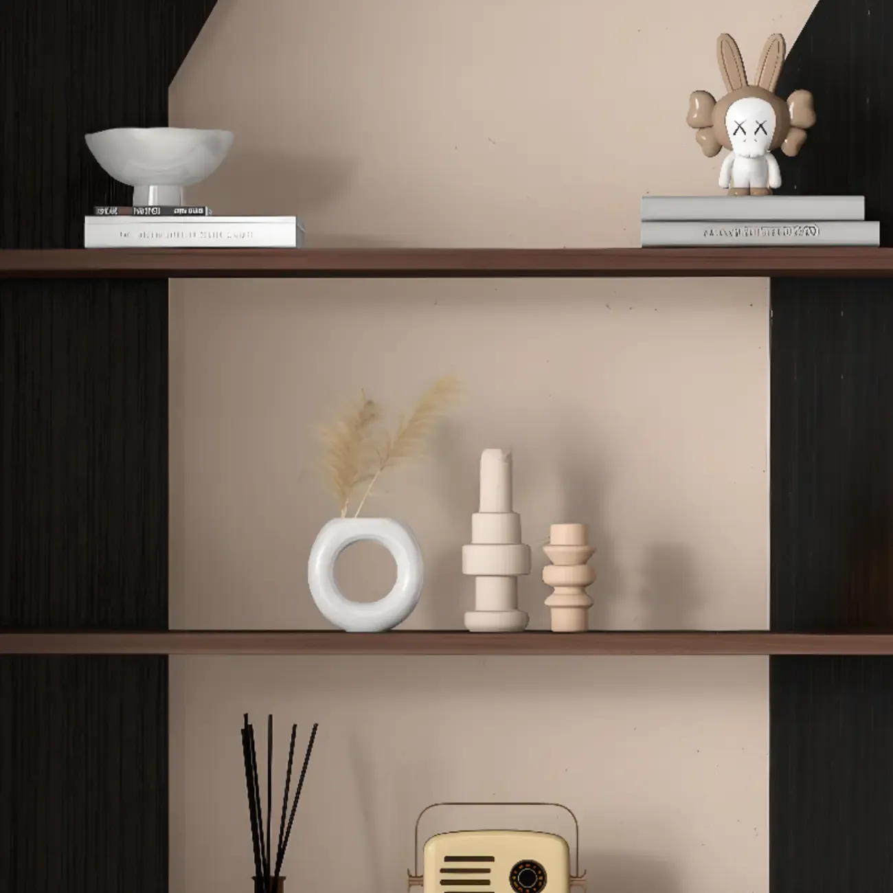 Simple Black Wood 5-Shelf Open Rectangle Bookcase