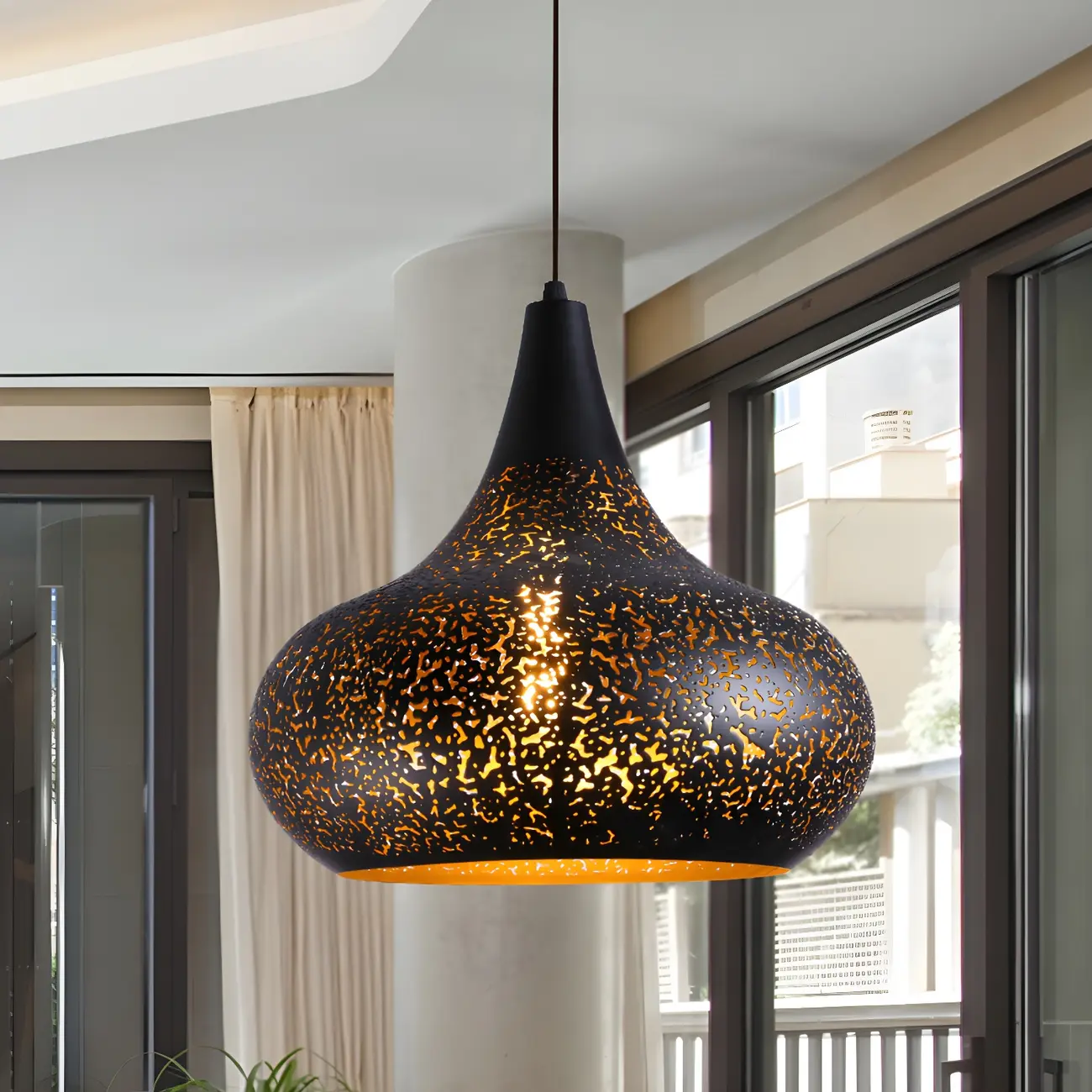 Modern Metal Black Dome Pendant Light Kitchen Island