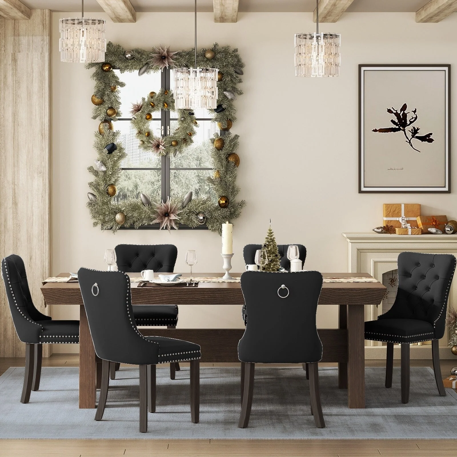 Upholstered Tufted Velvet Dining Chair with Solid Wood Legs Set of 6