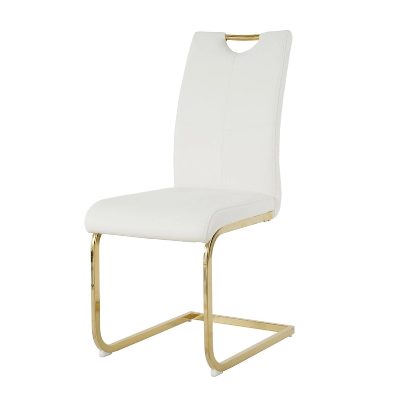 Modern Faux Leather Padded Seat Dining Chairs with gold Metal Legs,Set of 2
