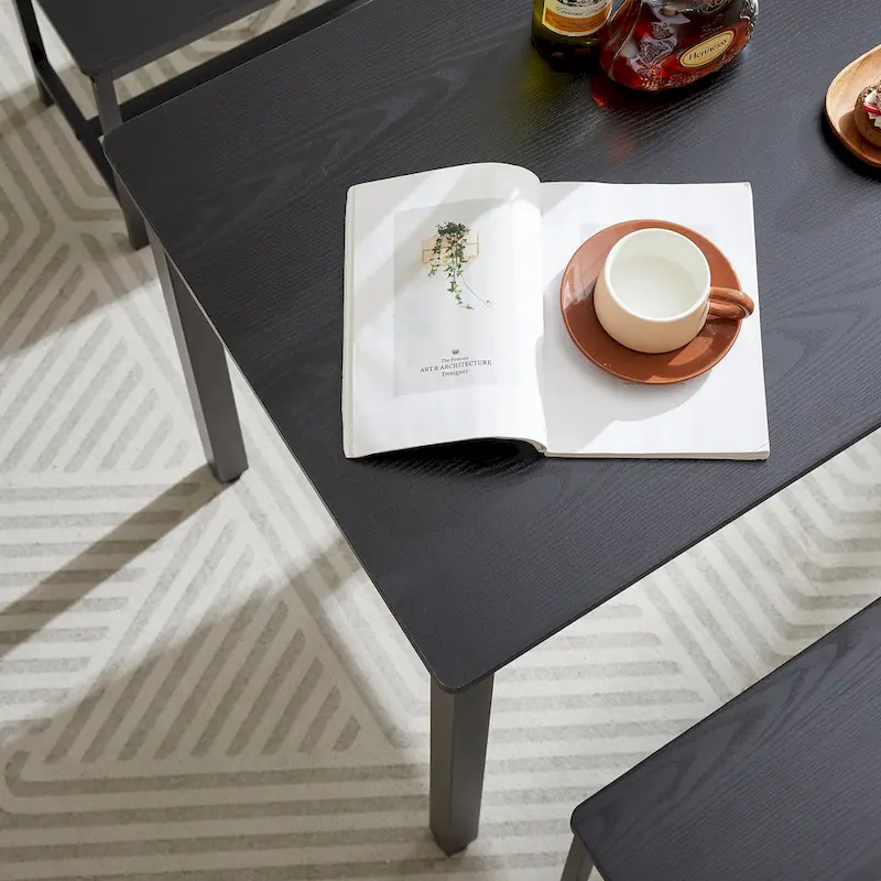 Industrial Rectangle Dining Table Set with 2 Benches Breakfast Nook Dining Table Set Kitchen Dining Table Set Metal Legs