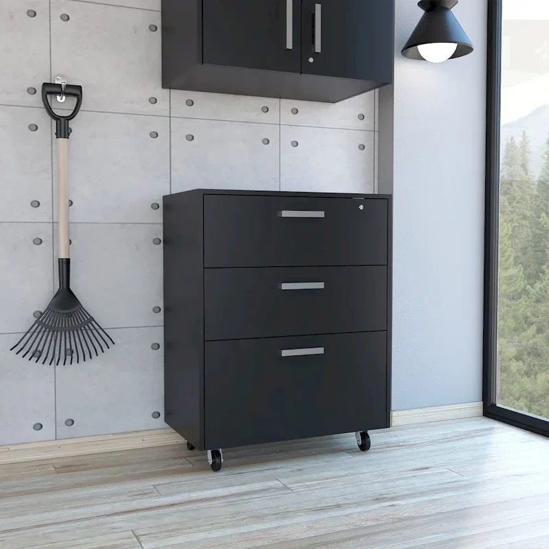 3-Drawer Rectangle Chest with Caster Black Wengue