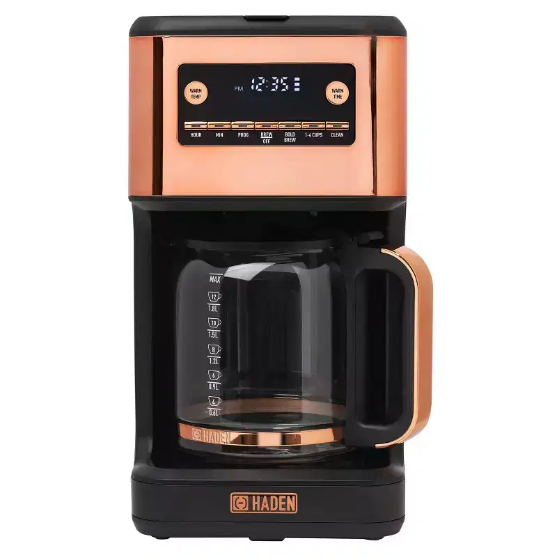 HADEN Generous Brew 14c Digital Drip Coffee Maker Black and Copper: 70 oz Capacity, BPA-Free, Permanent Filter