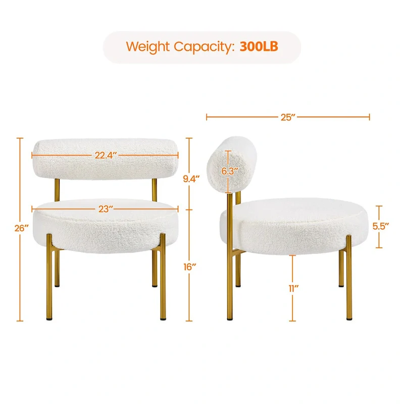 Boucle Gold Metal Legs Accent Chair With Round Padded Seat