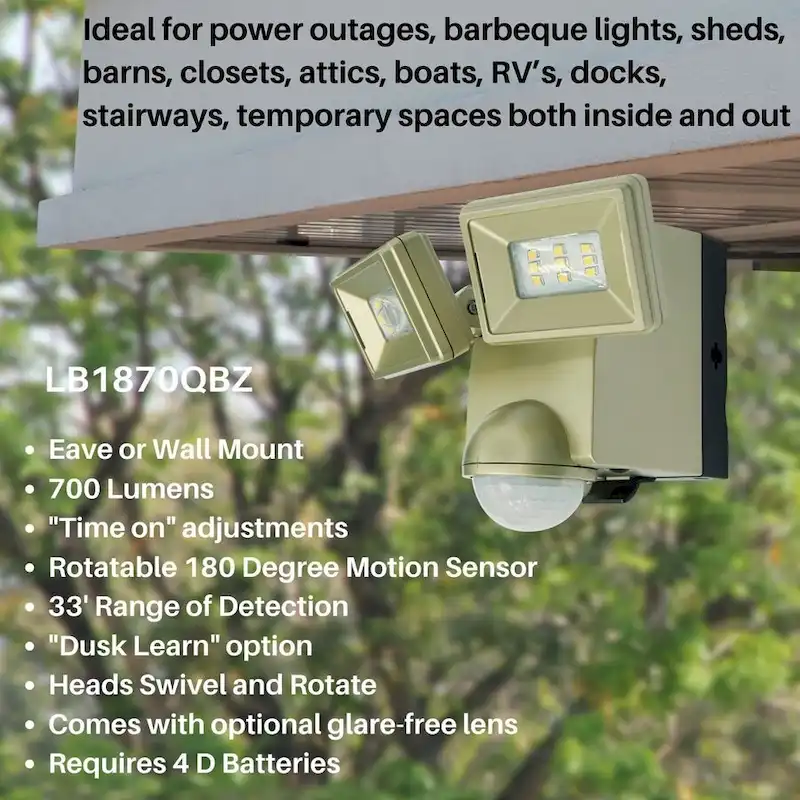 IQ America 700 Lumen Battery Operated LED Motion Security Flood Light w L-Bracket Mount