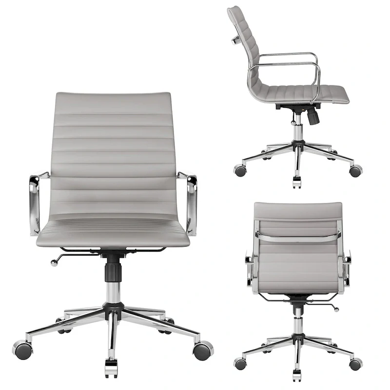 Black Ribbed Swivel Office Chair with Tilt Function