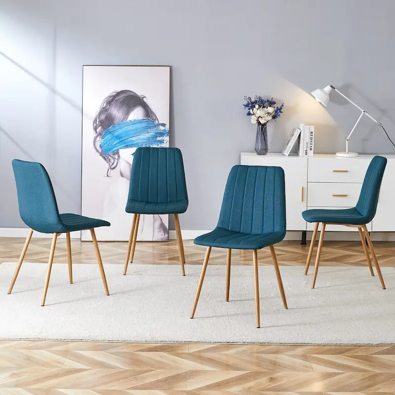 Linen Upholstered Metal Leg Side Chair (Set of 4)