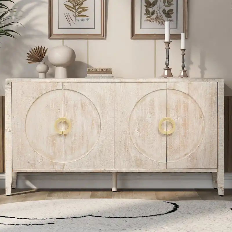 Black / Natural / Navy Blue Fir Veneer Storage Cabinet with Rounded Doors — American Style, 1-Person Assembly