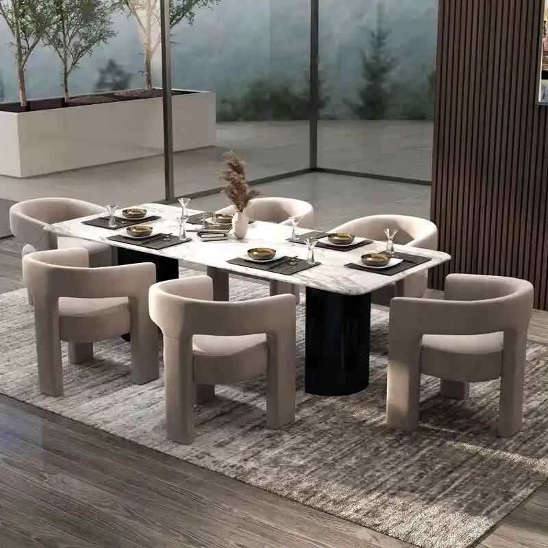 SEYNAR Modern Glam Velvet Upholstered Dining Chair, Open-Back Accent Chair Set of 6