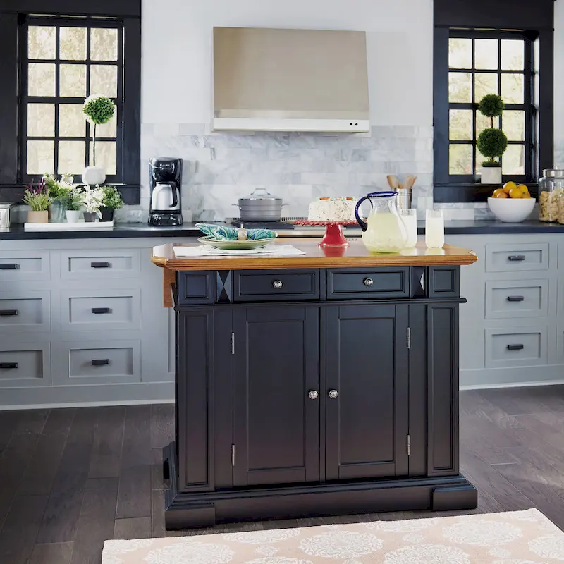 Warwick Black Distressed Oak Kitchen Island