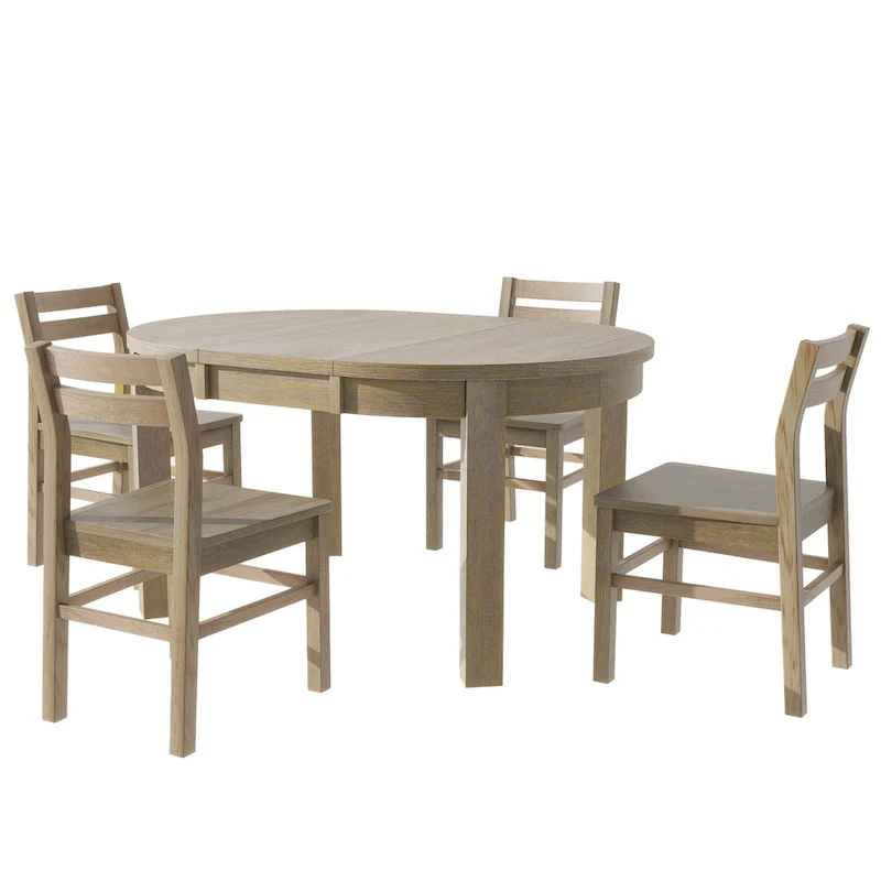 Merax Farmhouse 5-Piece Extendable Round Dining Table Set