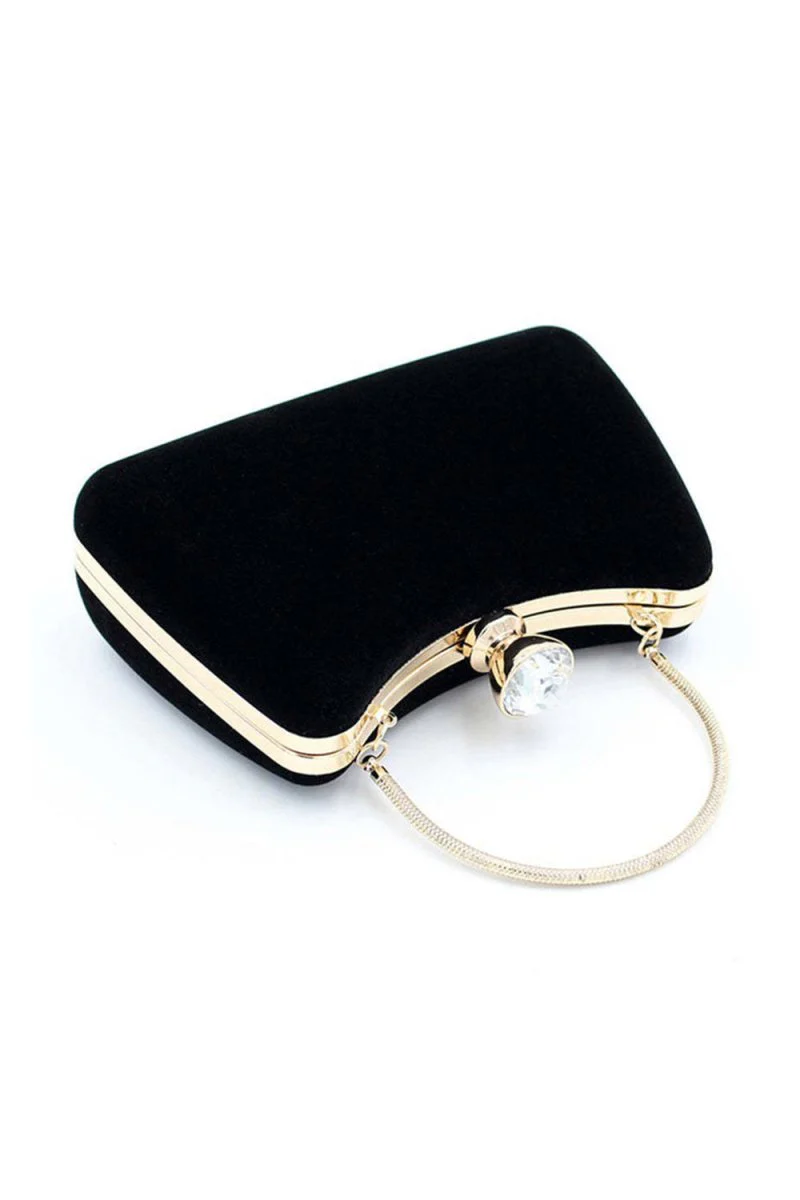 Graceful Black Rhinestone Handle Clutch Bag
