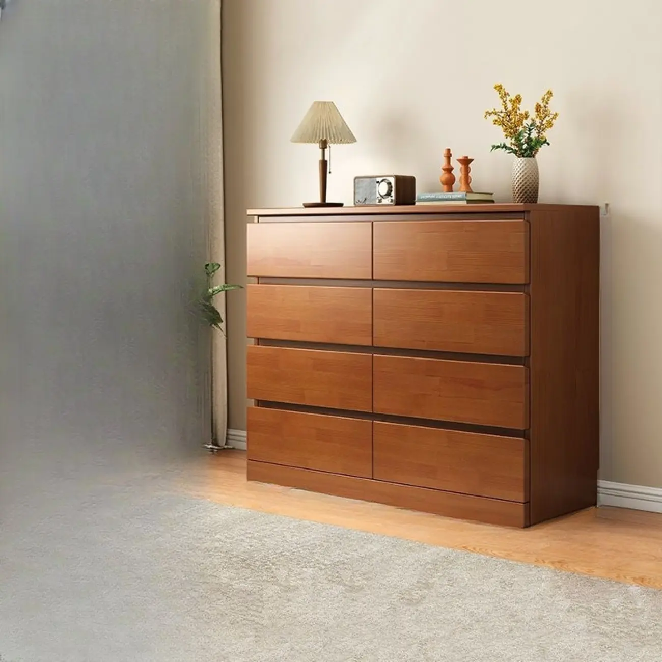 Modern Natural Wood Gloss Surface Dresser with 8-Drawers