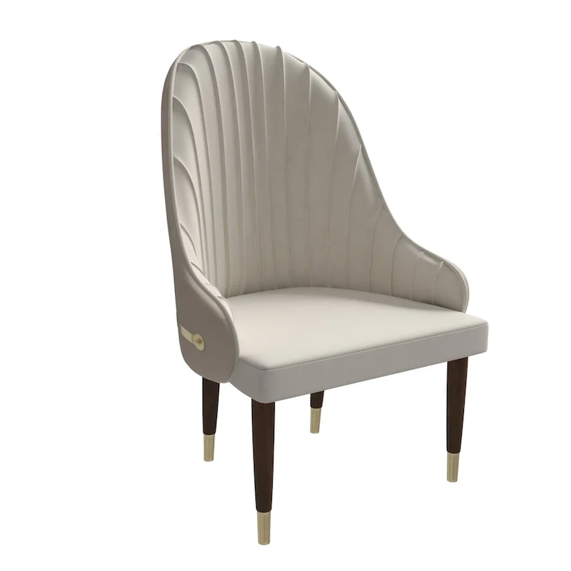 Leather Dining Chair with a Ripple Back and Gold Accents Design Elara Collection