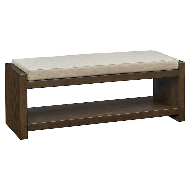 Wood Veneer Accent Bench with Lower Storage Shelf and Cushion