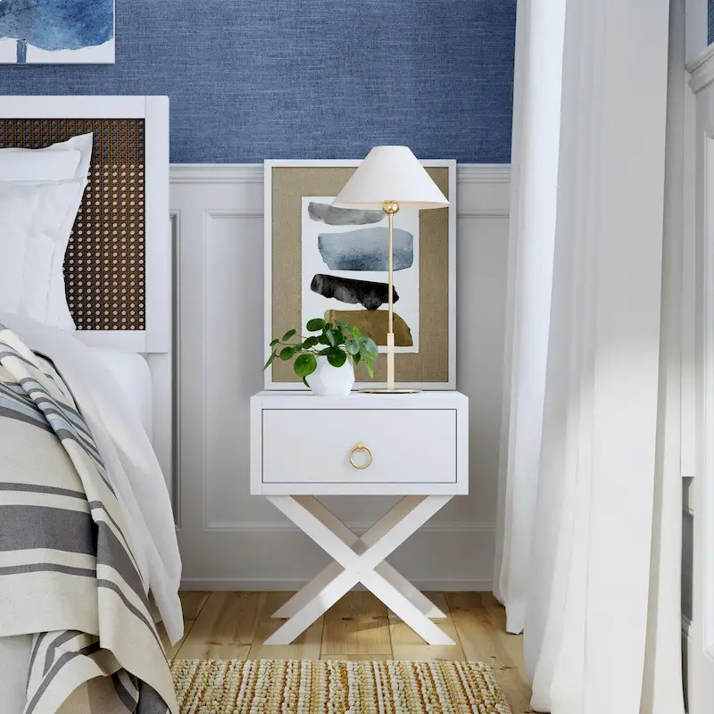 End Table with Gold Hardware and Storage Drawer