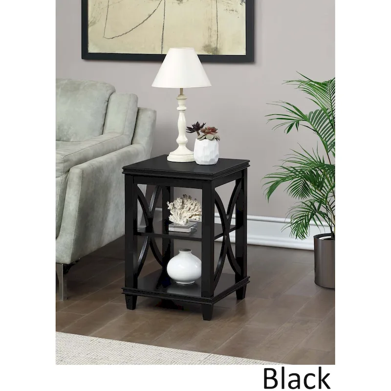 X-Frame End Table with 2 Open Shelves – Black / Driftwood White / Espresso, Single