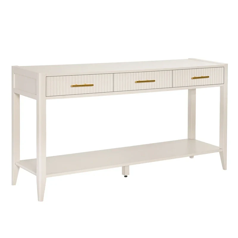 Console Table with Three Vertical Stripe Drawers and Long Legs