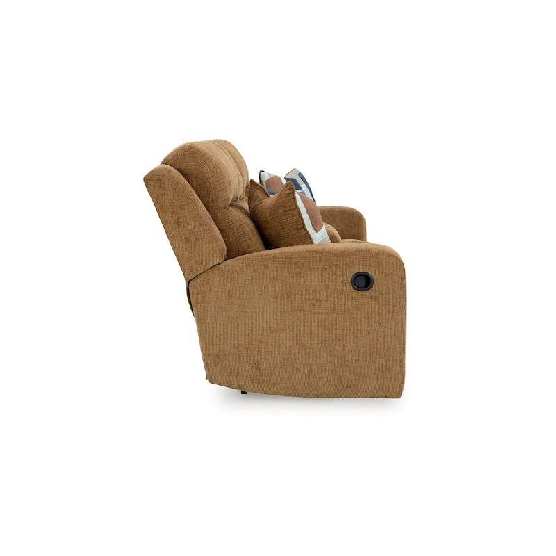 Damon Double Reclining Loveseat, Camel Brown Polyester, 2 Pillow