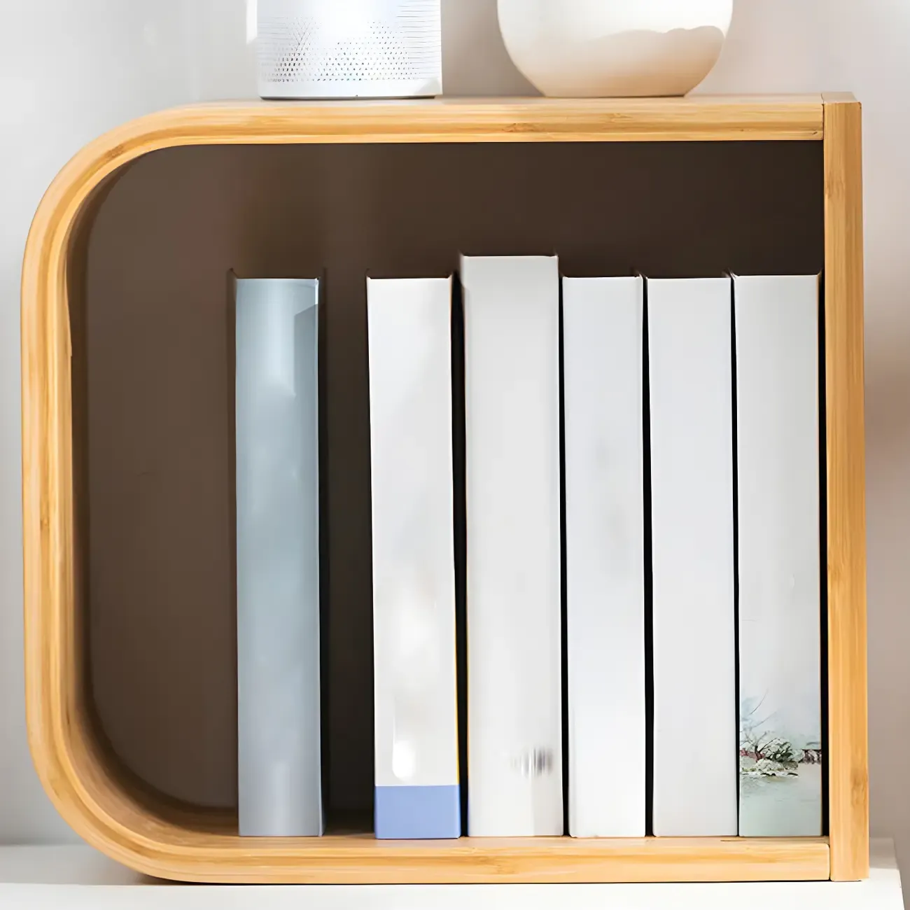 Geometric Natural Finish Bamboo Wood Vertical Bookcase