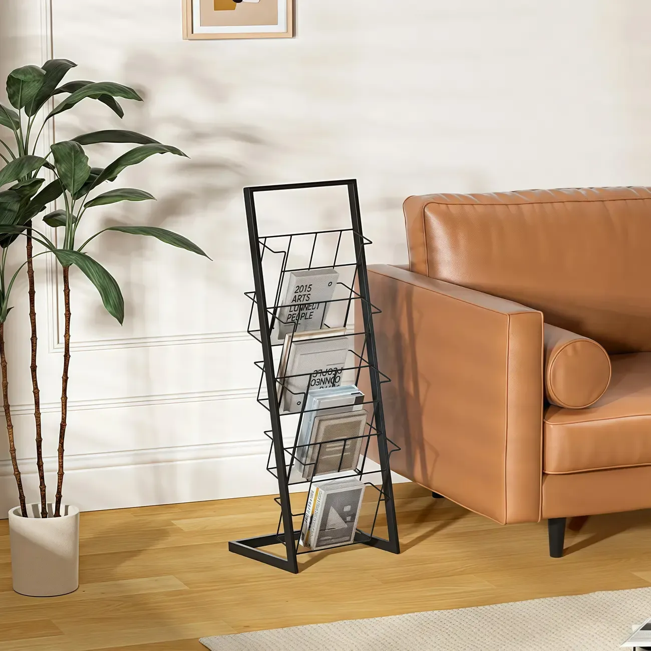 Vertical Black Metal 4-Shelf Open Back Display Bookcase