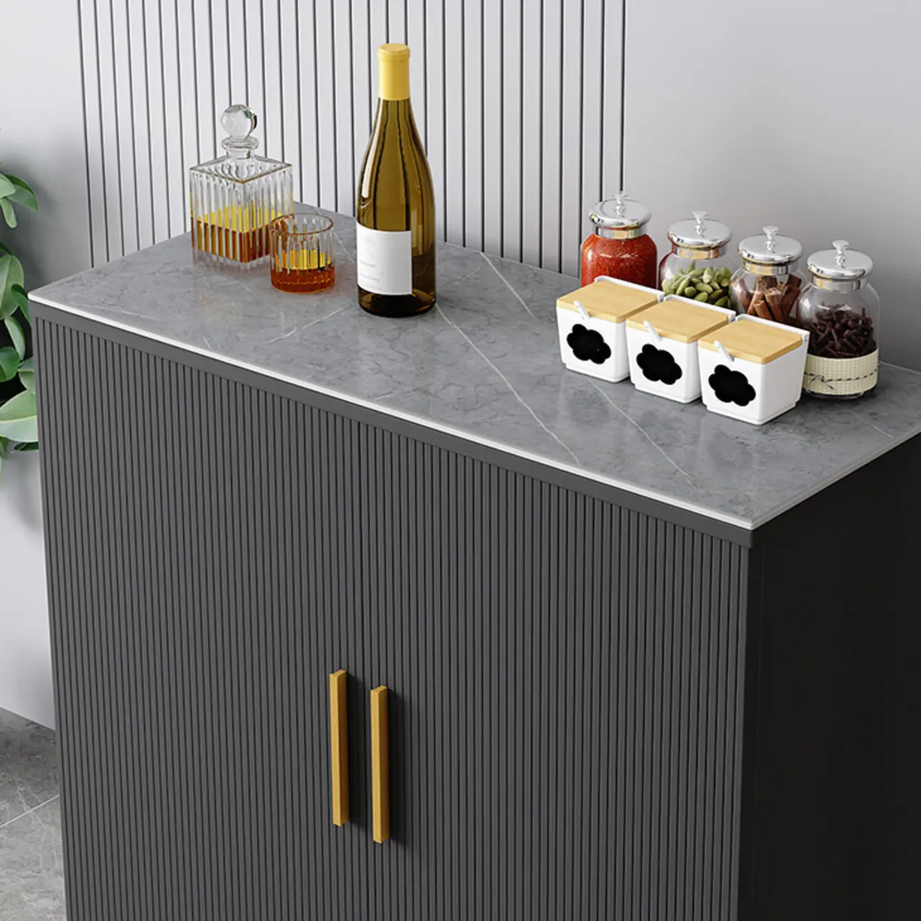 Glam Grey Wooden Sideboard with Cabinets