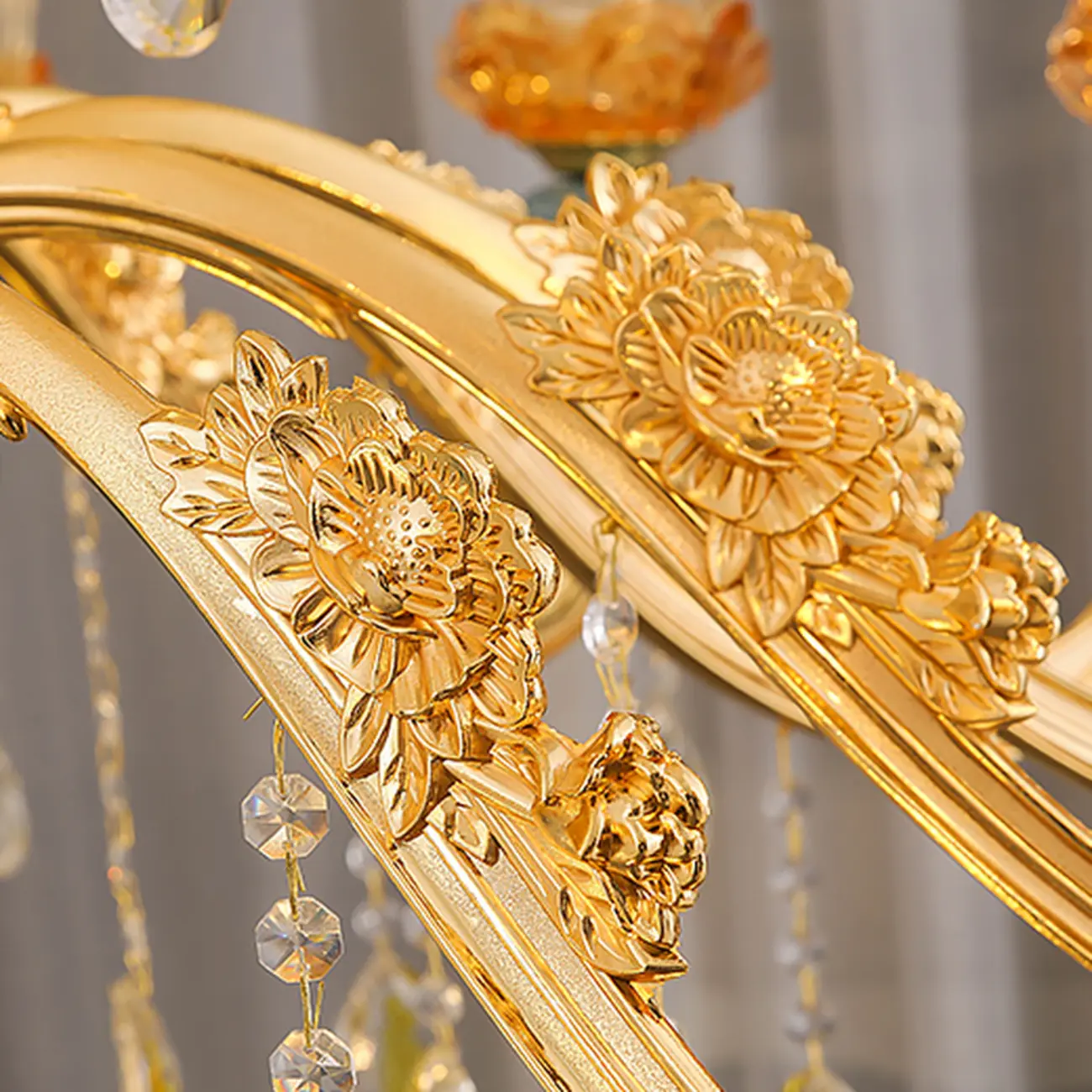 Large Luxury Brass Flower Shape Clear Glass Chandelier