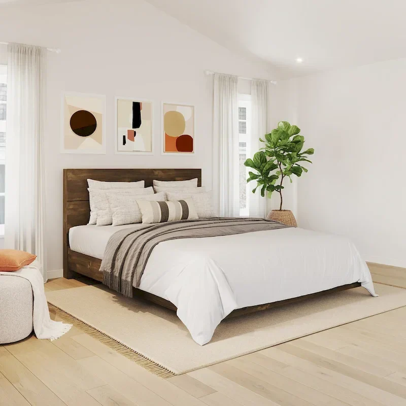 Platform Bed with Headboard, Truffle, Full/Queen/Twin